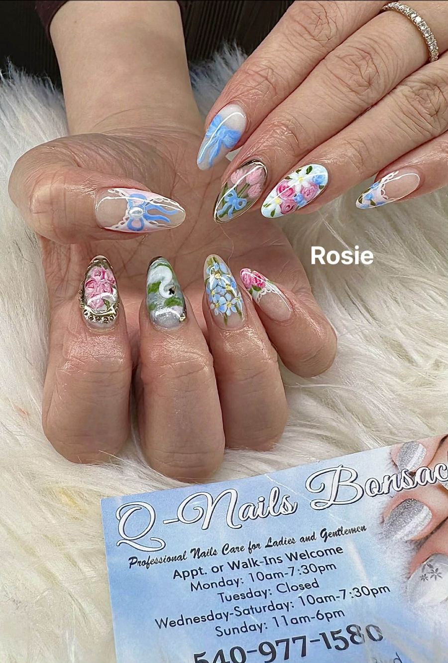Spring florals and bows nail art