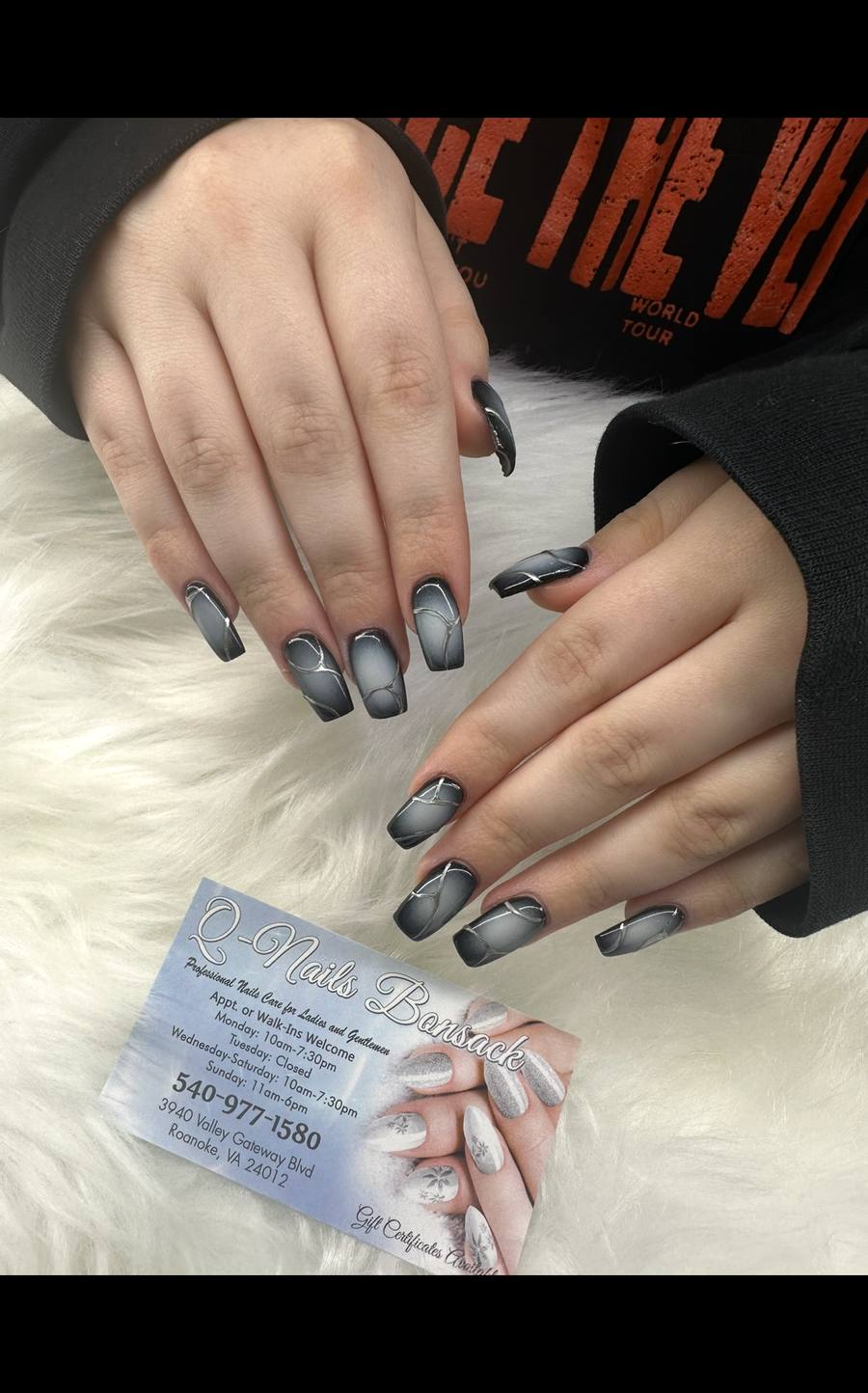 Matte black chrome nails by Rebecca