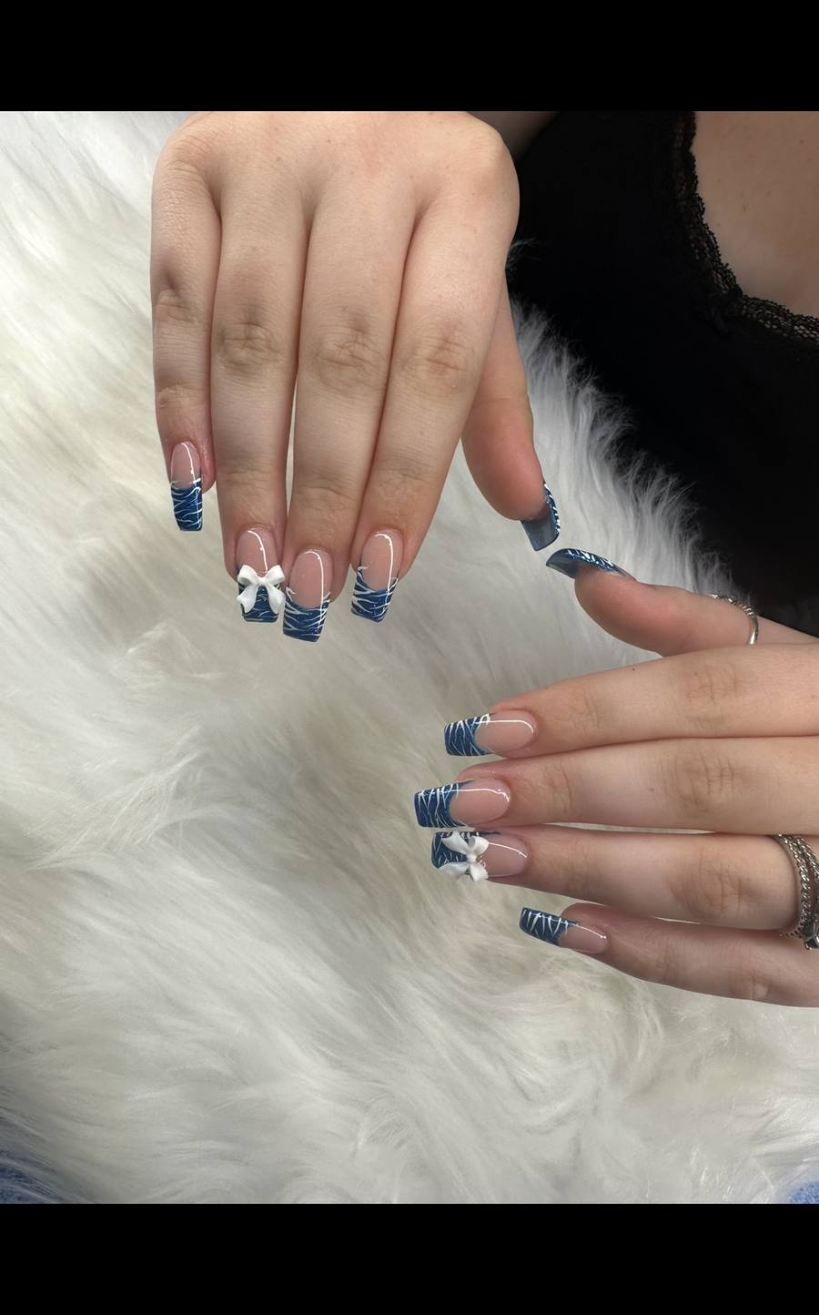 Navy french tip with bow by Rebecca