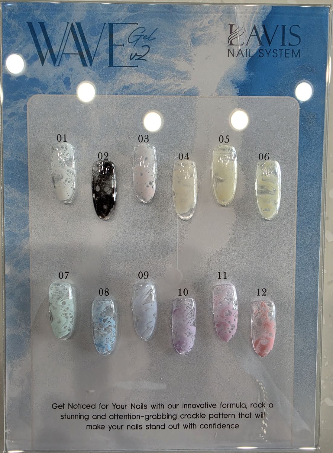 Crackle wave effect gel colors, numbers 1 to 12