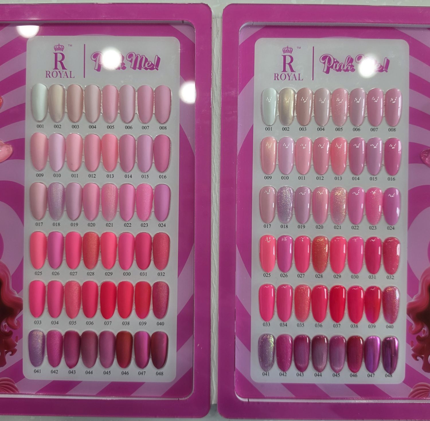 Pink gel colors, numbers 1 to 48