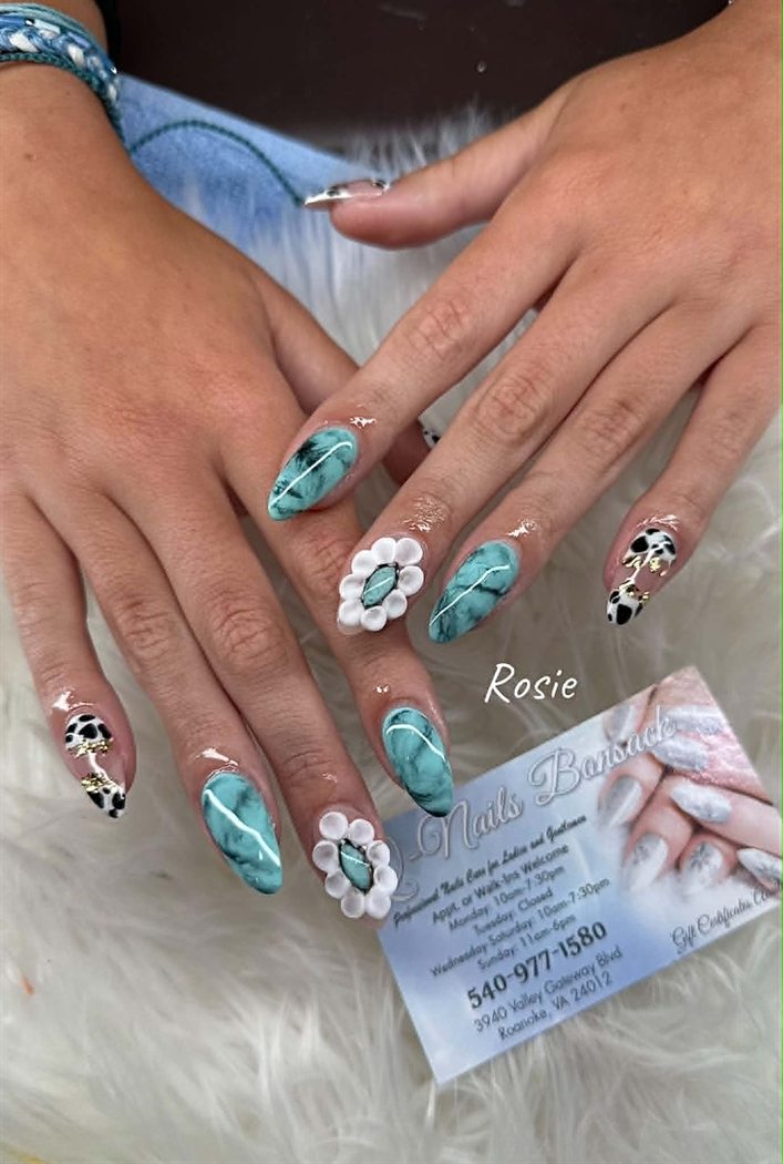 Turquoise Marble & Florals